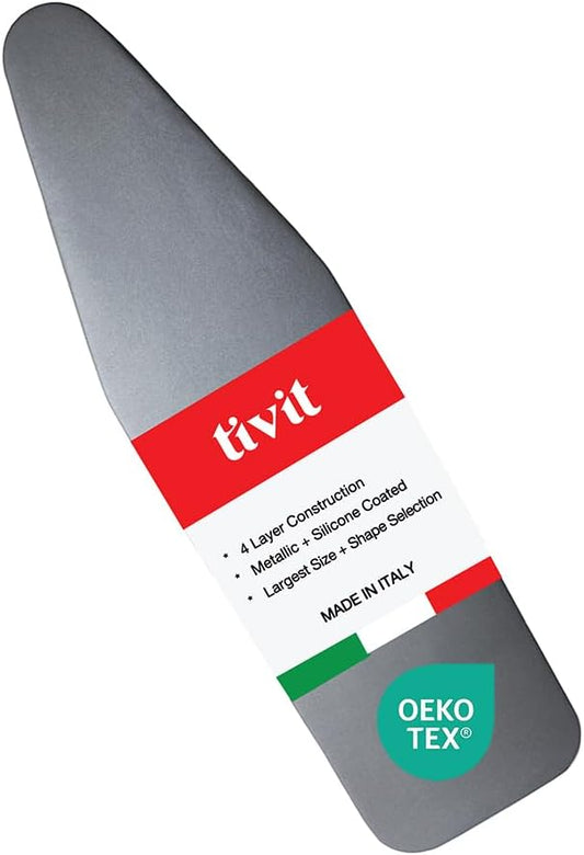 TIVIT Ironing Board Cover - 15 x 48” | Made in Italy, Alumitek PRO Heat-Reflective, Thick 4-Layer Padding, Scorch & Stain Resistant