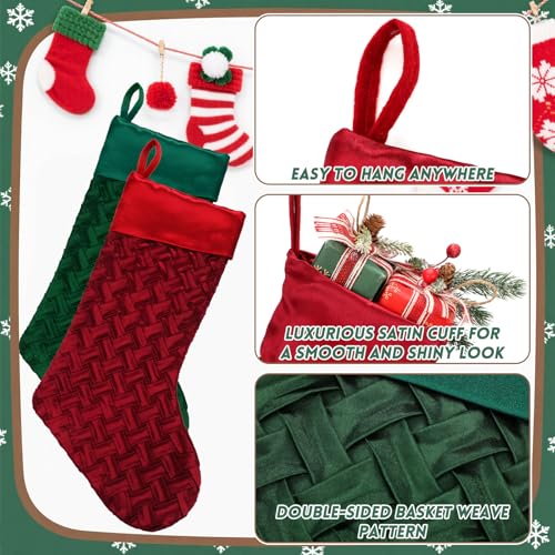 Luxury Satin Christmas Stockings 20-Inch Red and Green Holiday Decor (Set of 2)