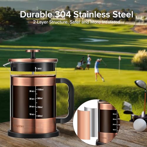 Large 51oz French Press Coffee Maker with Thickened Glass - New Style Copper