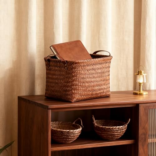 Brown 6-Pack Wicker Storage Baskets for Shelves - Home Organization
