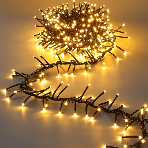 Marchpower Christmas Cluster Lights 600LED 20FT Warm White, 9.8ft Lead, Auto Timer
