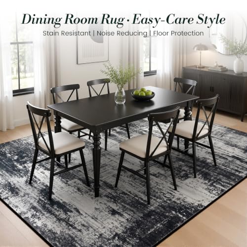 Vibrug 5x7 Black White Gray Washable Abstract Area Rug for Living Room