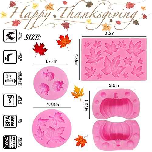 4Pcs Autumn Silicone Pumpkin Mold and Mini Maple Leaves Fall Chocolate Molds for Halloween Thanksgiving Cake Decoration DIY Fondant,Baking,Mini Cake,Clay and Soap¡¦