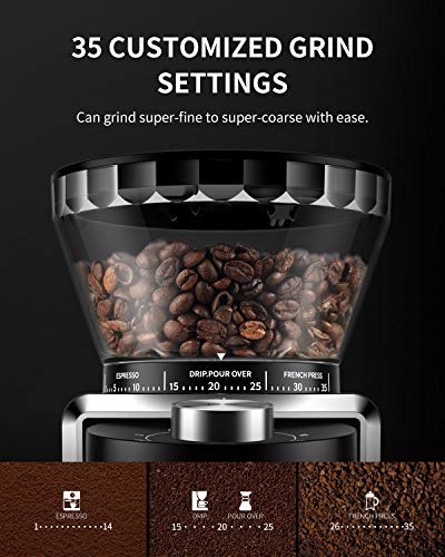 Electric Coffee Grinder with 35 Settings, Conical Burr, 2-12 Cup Capacity