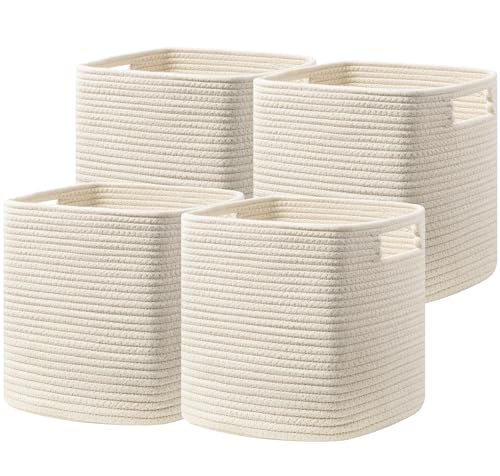 Beige Cotton Rope Storage Cubes Set of 4 - 13 x 13 x 13 Inches