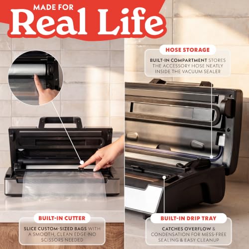 Gourmia Vacuum Sealer with Marinate Function - Food Preservation System with LED Display & Vacuum Hose