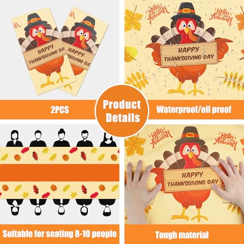 Yellow Thanksgiving Tablecloth 52x87 Inches - 2 Pack Indoor Outdoor Decor
