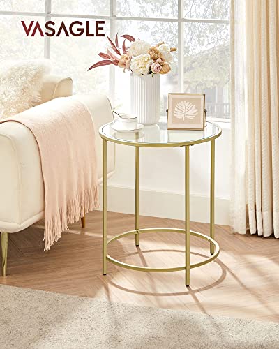 VASAGLE Gold Glass Side Table with Metal Frame - Minimalist End Table