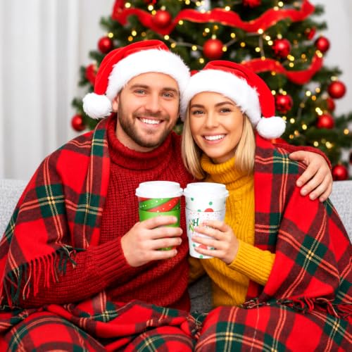Jingmore 48 Pack Christmas Coffee Cups with Lids & Sleeves, 16oz - Holiday Designs