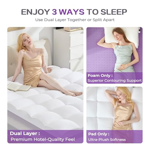 SINWEEK Dual Layer Twin XL Mattress Topper White - 4 Inch Dorm Bed Pad
