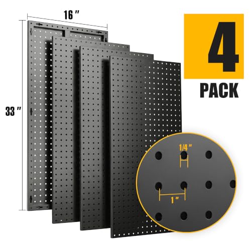 Black Metal Pegboard Panels 16x33 Inches Pack of 4 Wall Organizer