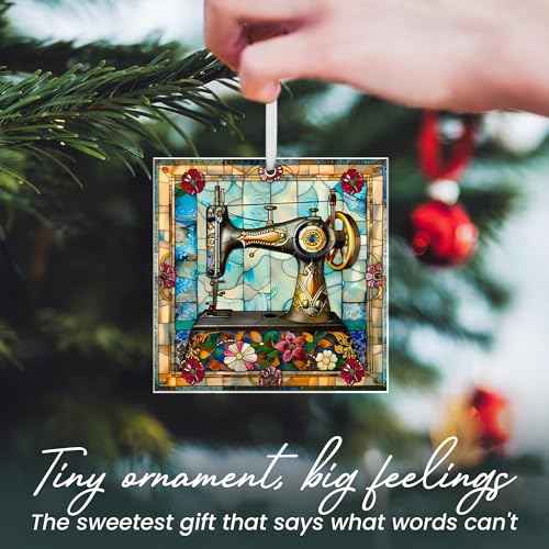 FLAGWIX Christmas Sewing Gifts for Women - Acrylic Christmas Ornaments 2025 for Tree Decorations - Sewing Machine Ornament, Quilting Gifts for Quilters Sewers Mom Grandma Friend Sister