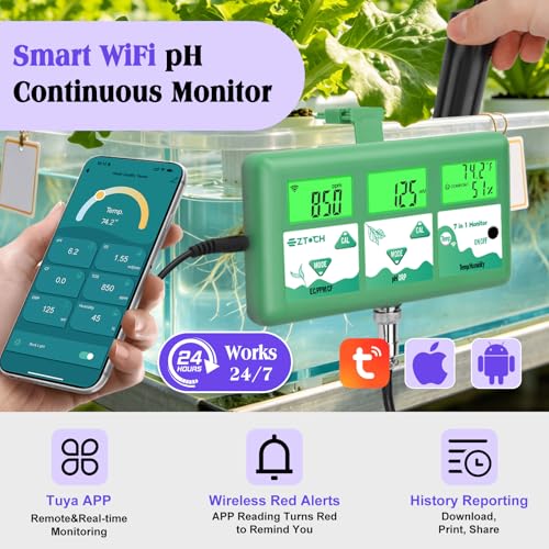 7-in-1 Hydroponic pH EC TDS ORP Monitor with WiFi & App Alerts