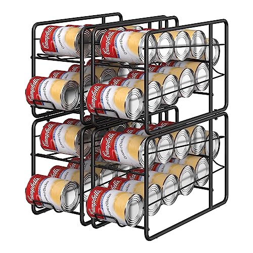 Black 4 Pack Can Organizer for Pantry - Stackable Soda Dispenser Rack