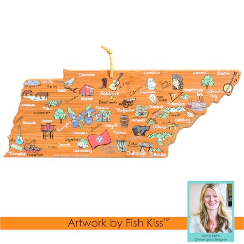 Tennessee Shaped Cutting Board by Totally Bamboo – Tennessee Map Art by Fish Kiss