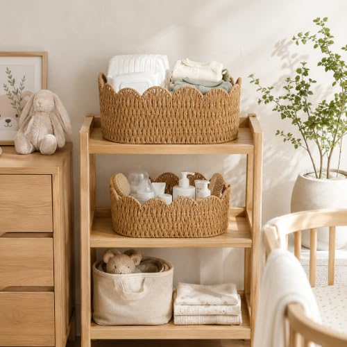 Neutral Endymion Set of 2 Paper Rope Wicker Storage Baskets - Scalloped Design