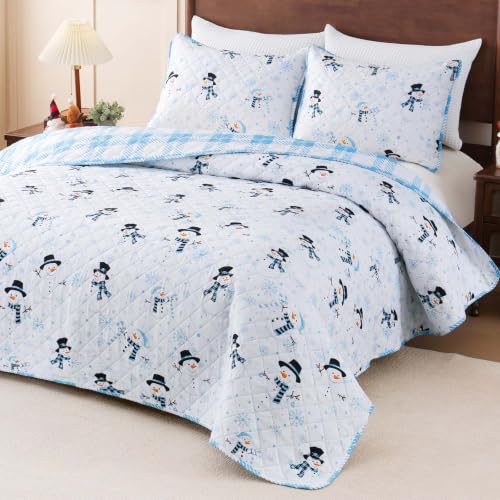Invoibler Baby Blue Reversible Christmas King Quilt Set 96 x 106 inches
