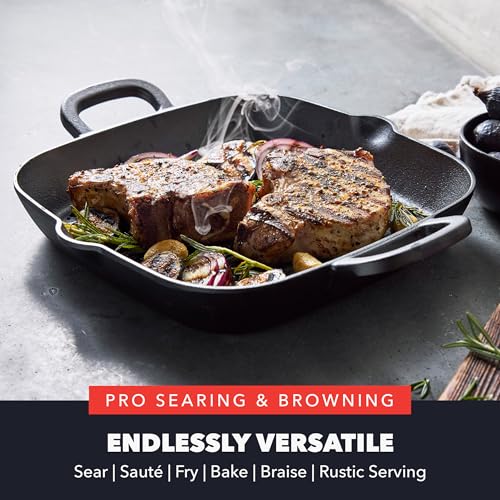 11-Inch Square Cast Iron Grill Pan - Pre-Seasoned Non-Stick Cookware with High Ridges