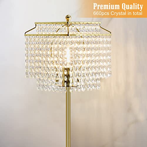 Luvkczc Gold Crystal Floor Lamp - 64-Inch Tall Elegant Standing Lamp with Crystal Shade
