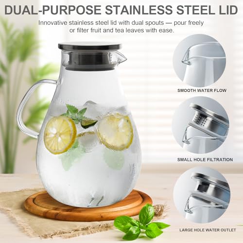 Glass Pitcher with Lid - 128oz Water Jug for Hot Cold Drinks, Iced Tea & Juice — Variation of THIS listing
