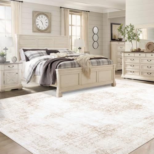 MXSANYOO 8x10 Beige Vintage Washable Rug - Large Non-Slip Low Pile Living Room Carpet