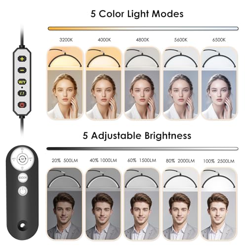 MEIAOELEC Black Half Moon Lash Light with Phone Holder, Adjustable LED Floor Lamp for Eyelash & Nail Art