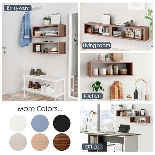 Floating Cube Shelves Set of 2 - Dark Walnut Rectangle Wall Mount Storage