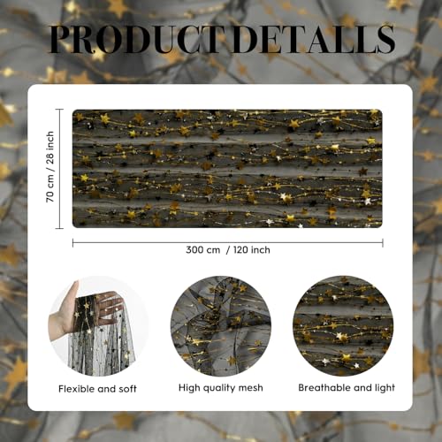 Artoid Mode 28x120 Inch 6pc Black Gold Glitter Gauze Table Runner Set