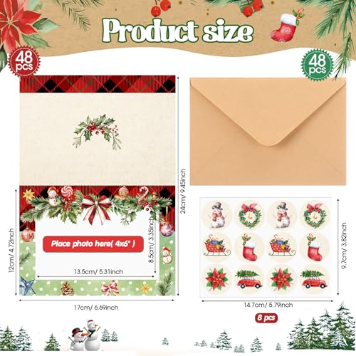 Funrous 48 Set Christmas Photo Cards with Envelopes Stickers, Vintage