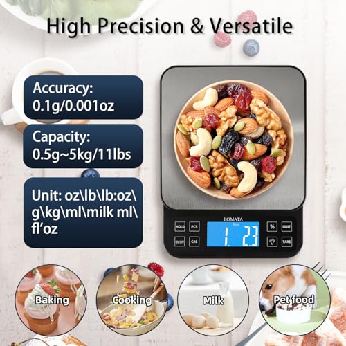 BOMATA Black Large Digital Kitchen Scale 0.1g Precision 11lb Baking Food Weighing