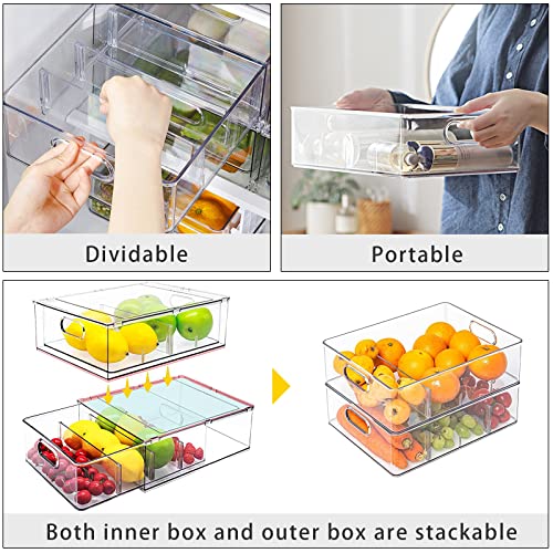 MANO Stackable Fridge Drawer Bins Set 2x3L & 2x6L Clear Food Storage Containers