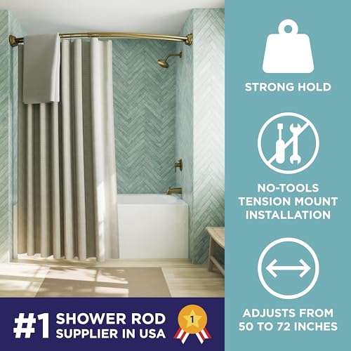 Zenna Home Gold Double Curved Shower Curtain Rod 50-72 Inch No Drill Tension Mount