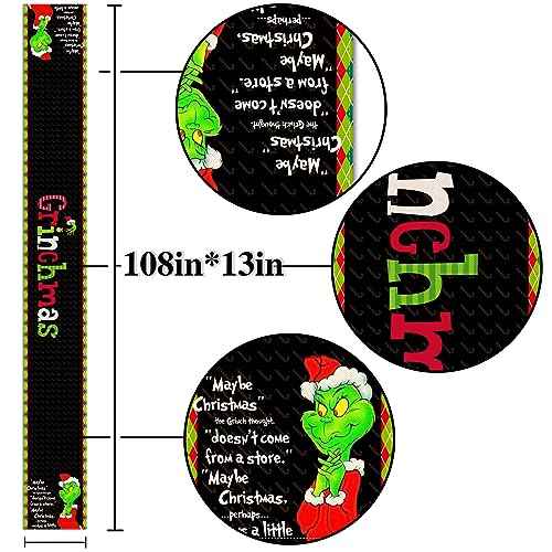 Nepnuser Merry Christmas Table Runner Green Elf Winter Holiday Birthday Party Decor Xmas Home Kitchen Dining Room Indoor Decoration (Black, 13" x 108")
