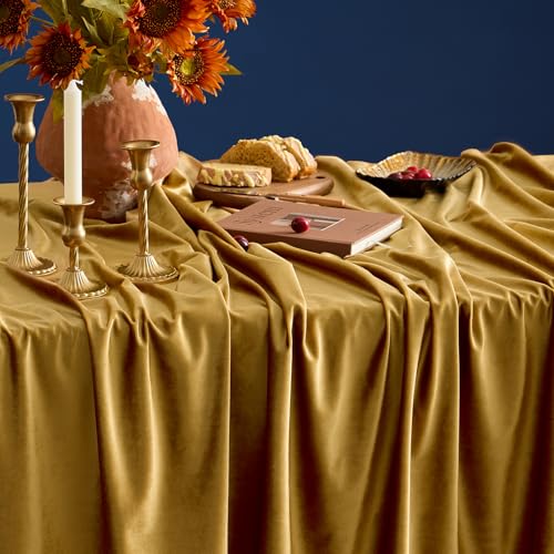 Christmas Gold Velvet Tablecloth 55 x 84 in Rectangle | 100% Polyester, Gold