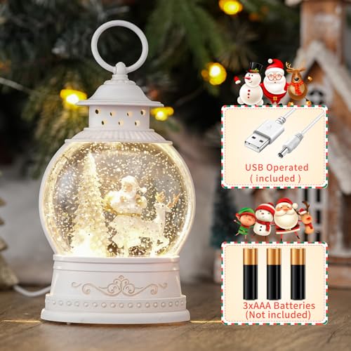 PestiLite Ty- Christmas Santa Deer Snow Globe with Music & Lights, 6H Timer, USB/Battery Operated - Festive Holiday Decor Gift
