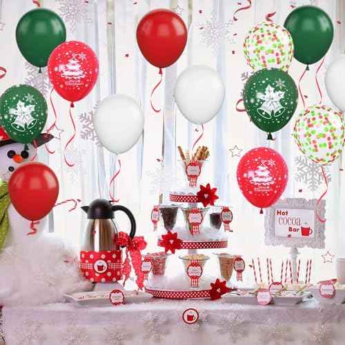 50PCS Red, Green and White Balloons - 12 inch Christmas Balloons - Arch Kit - Party Decoration