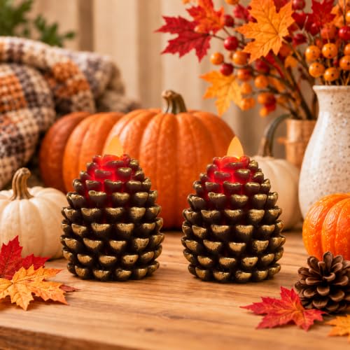 2 Pack Flameless Pinecone Candles with to 8 Hour Timer