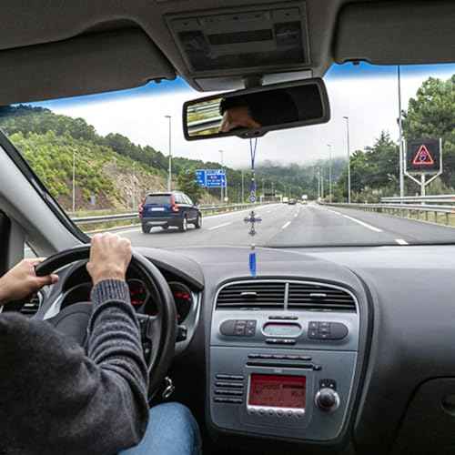 WEBEEDY Evil Eye Car Hanging Ornament Cross Pendant Turkish Blue Evil Eye Car Charms Protective Wall Decor for Cars Rear View Mirror Window Door Christmas Back to School Decor Gift,Length 10.6inch