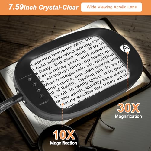 TUGEOVO Black 10X/30X Floor Magnifying Glass with Light & Adjustable Stand