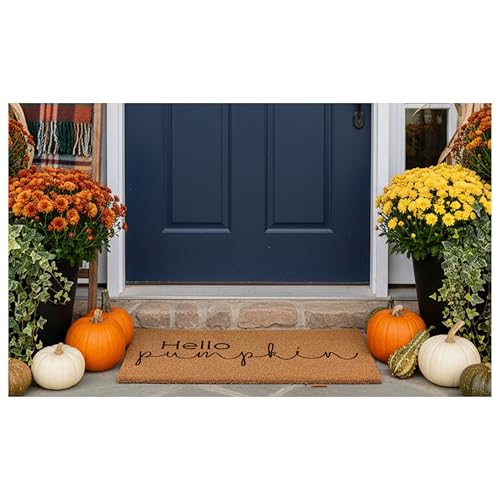 Calloway Mills Hello Pumpkin Doormat 30 x 48 Inches - All-Season Coir Entry Rug with Vinyl Backing, Pumpkin Welcome Mat for Porch