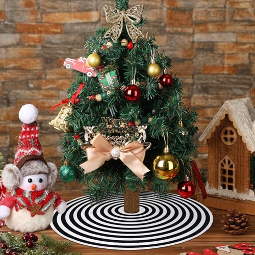 Realspring Mini Black and White Tree Skirt 15 Inch Small Halloween Tree Skirt Decor Christmas Holiday Tabletop Decorations for Indoor Outdoor Home Xmas Festival Celebrations Ornaments
