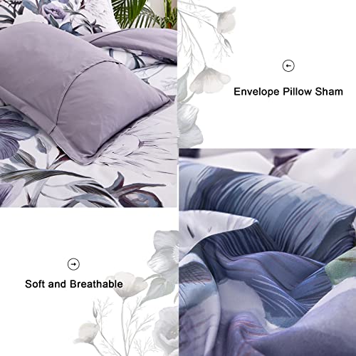 Luxudecor Queen Size Purple Floral Comforter Set 7 Piece Bed in a Bag