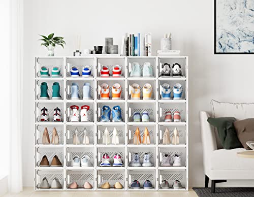 White XL Clear Stackable Shoe Storage Box for Closet - Men’s & Women’s Shoes
