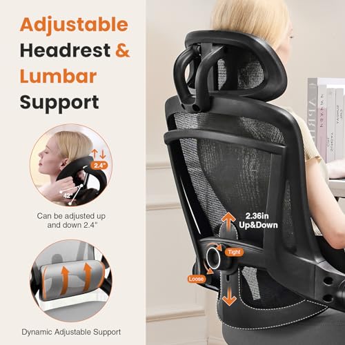 DUMOS Executive Mesh Office Chair - Classic Gray, Ergonomic Desk Chair