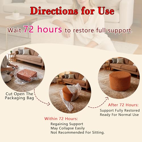Thgonwid Round Corduroy Ottoman Pouf - Burnt Orange 20x14in Foot Rest Stool