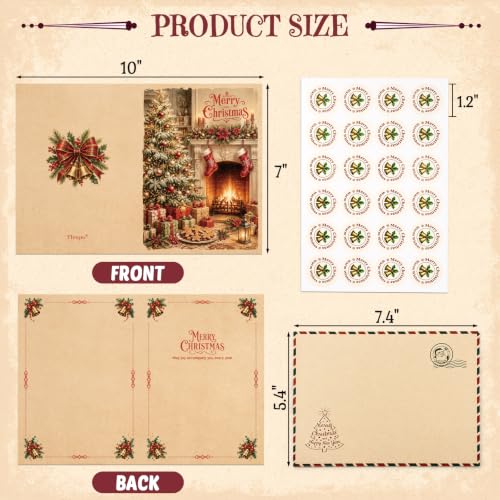 Tlenpo 24 Vintage Christmas Cards Set 5x7 with Envelopes & Stickers – 8 Patterns