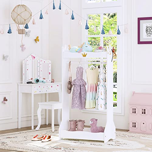 Kids Dress Up Storage Closet with Crown Design - White Wooden Wardrobe
