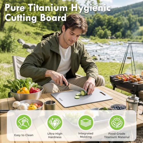 Silver Titanium Cutting Board 16.2" x 10.2" Double-Sided Kitchen Chopping Board
