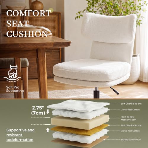 GTPOFFICE Vanity Chair with Plush Seat & Adjustable Height - TV White
