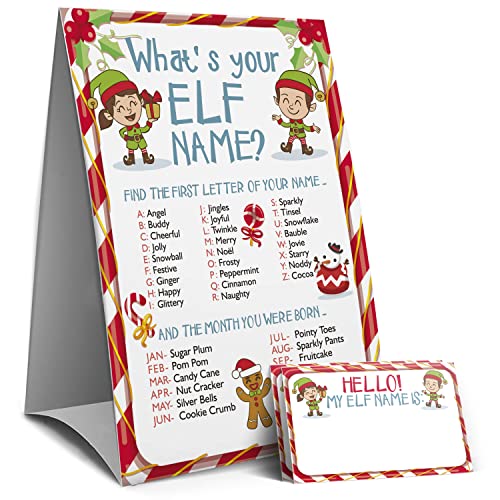 Muruseni Christmas Elf Name Guessing Game Set - Family Holiday Party Fun